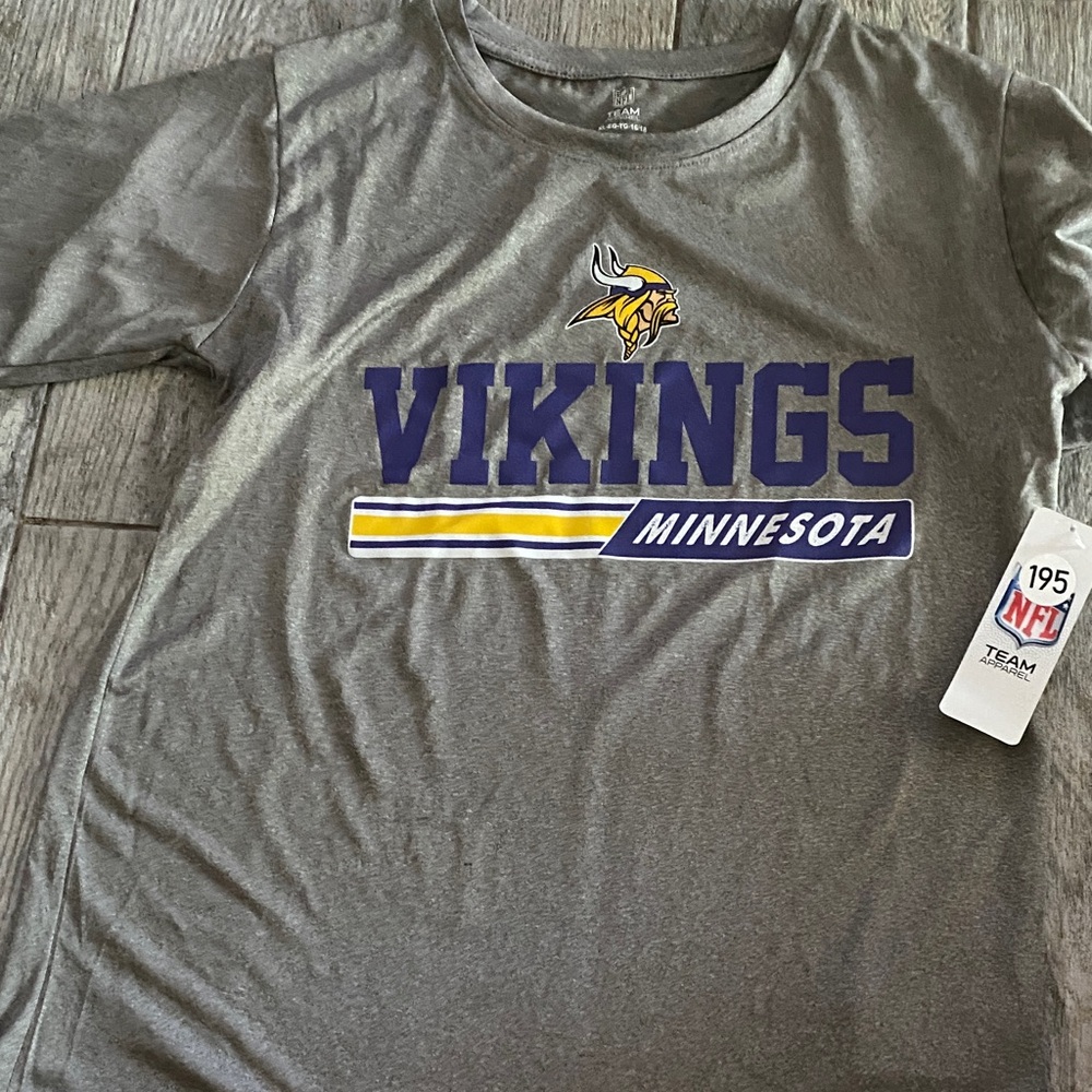 NFL Minnesota Vikings Youth Gray Graphic Tee with Purple and Gold Logo C345